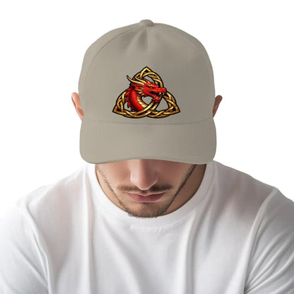 Welsh Dragon Baseball Cap - Trinity Knot Triquetra Red - Celtic Wolfwear