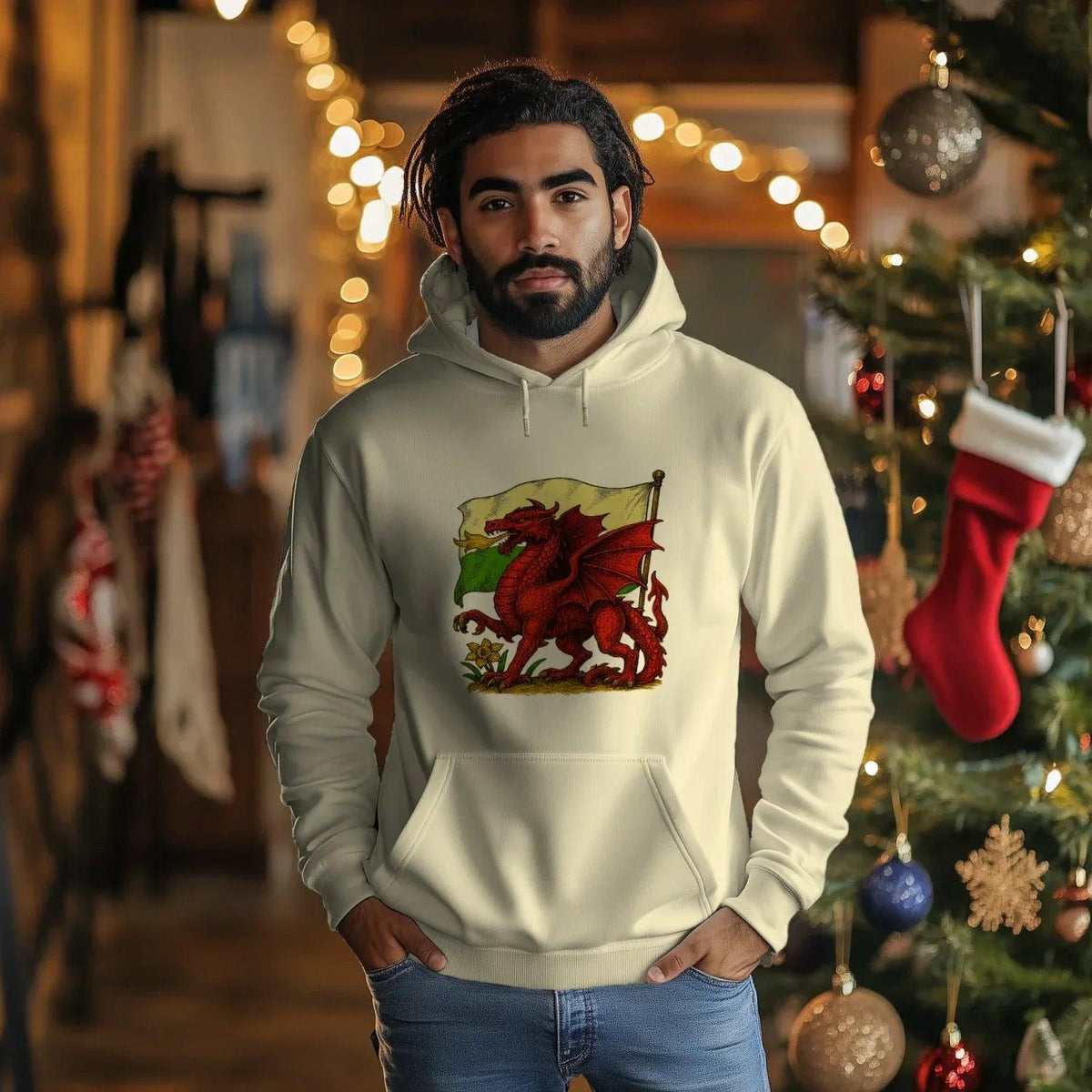 Welsh Dragon Hoodie - Distressed Flag Unisex Streetwear - Celtic Wolfwear