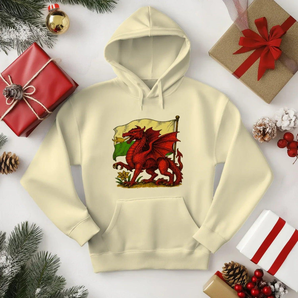 Welsh Dragon Hoodie - Distressed Flag Unisex Streetwear - Celtic Wolfwear