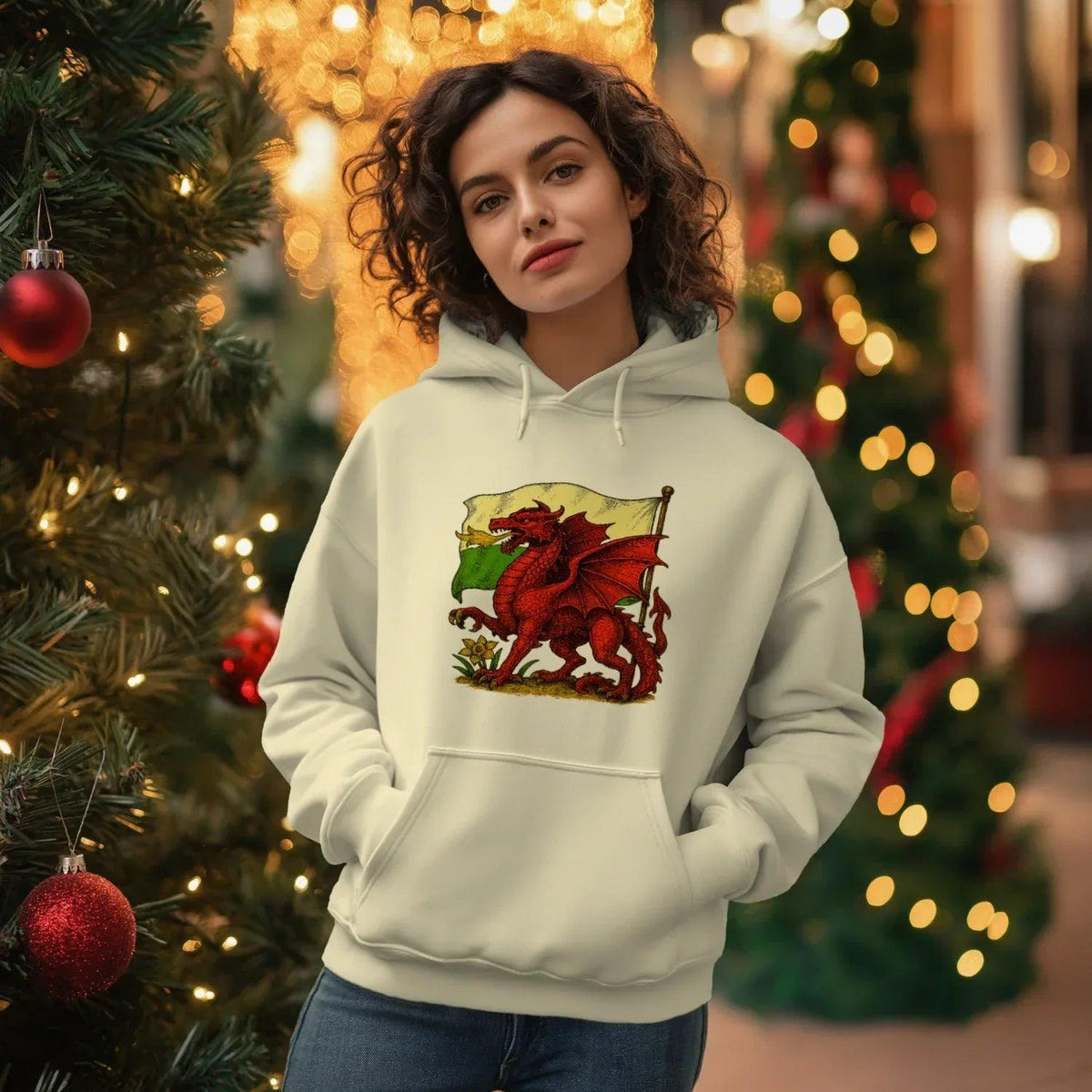 Welsh Dragon Hoodie - Distressed Flag Unisex Streetwear - Celtic Wolfwear