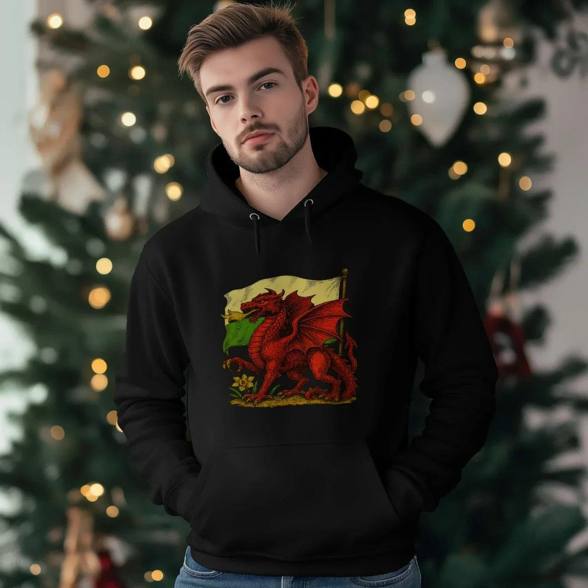 Welsh Dragon Hoodie - Distressed Flag Unisex Streetwear - Celtic Wolfwear