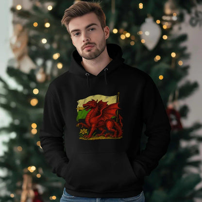 Welsh Dragon Hoodie - Distressed Flag Unisex Streetwear - Celtic Wolfwear