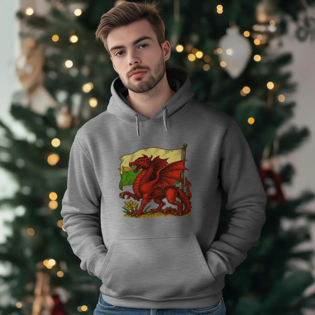 Welsh Dragon Hoodie - Distressed Flag Unisex Streetwear - Celtic Wolfwear