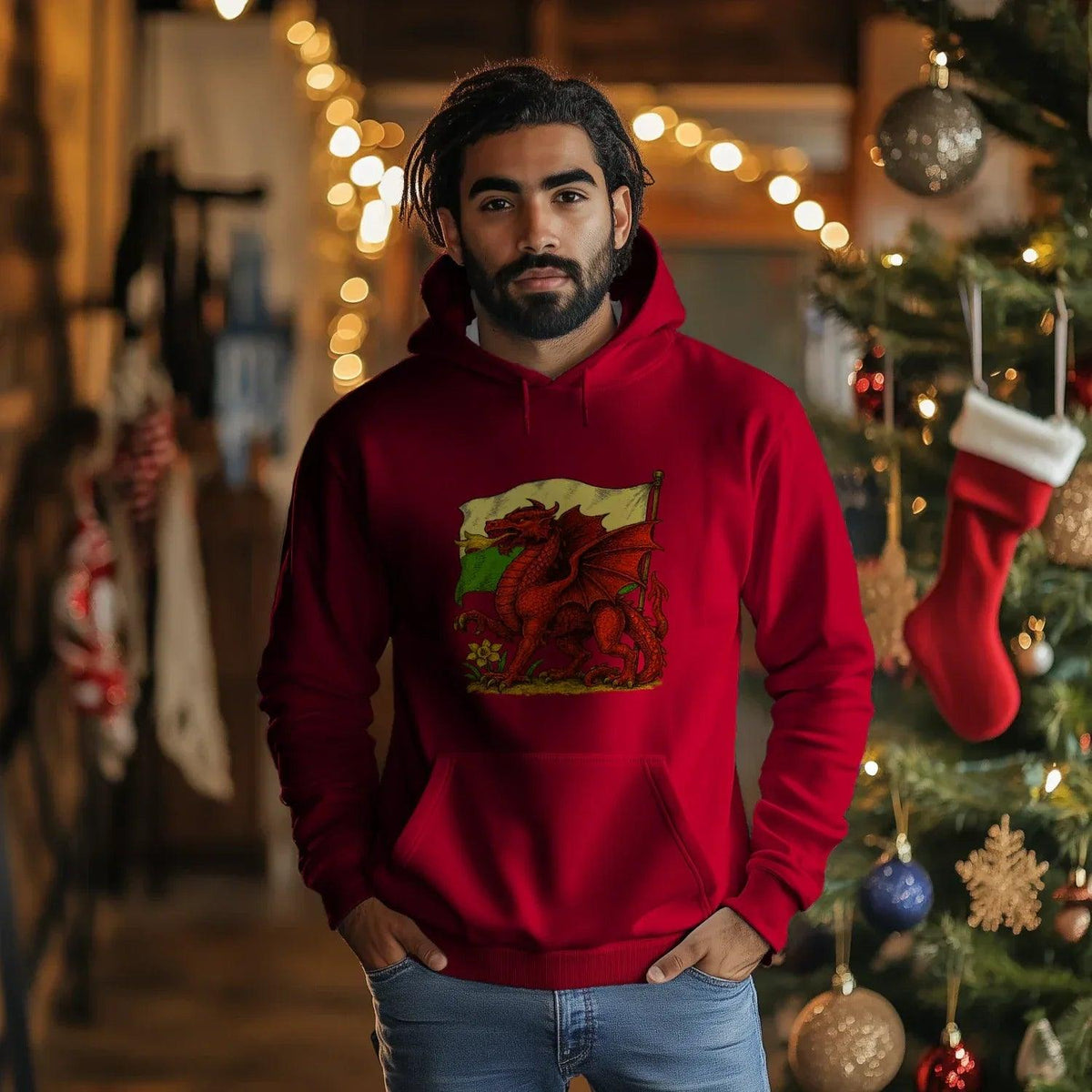 Welsh Dragon Hoodie - Distressed Flag Unisex Streetwear - Celtic Wolfwear