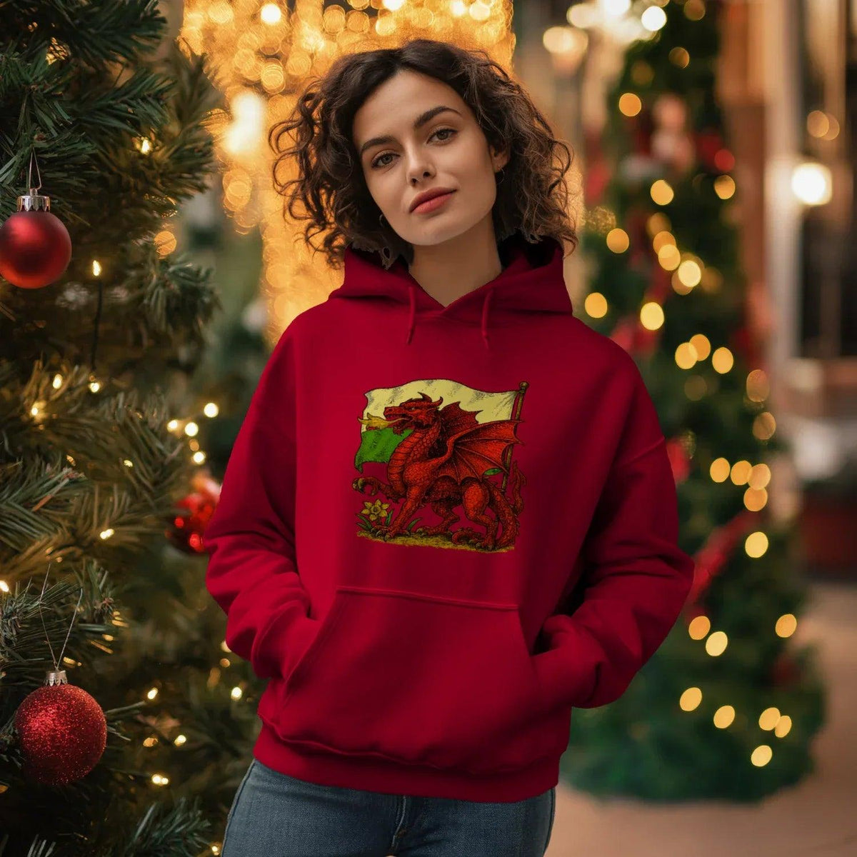 Welsh Dragon Hoodie - Distressed Flag Unisex Streetwear - Celtic Wolfwear