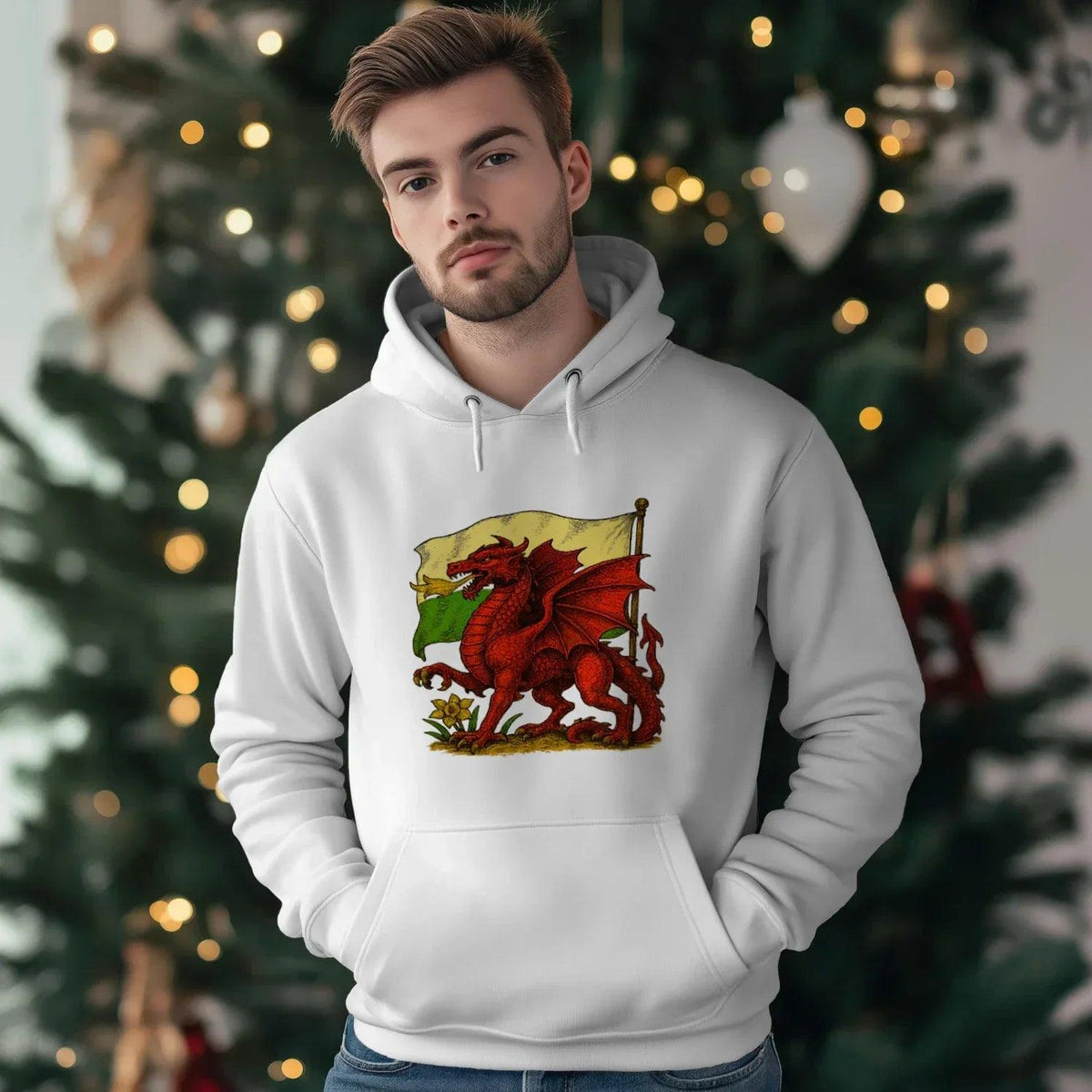 Welsh Dragon Hoodie - Distressed Flag Unisex Streetwear - Celtic Wolfwear