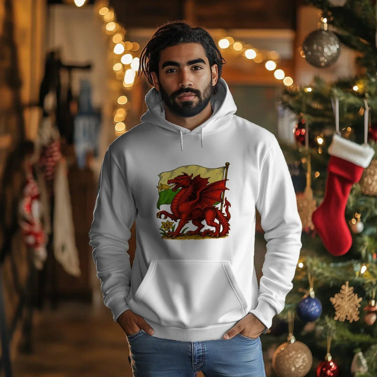 Welsh Dragon Hoodie - Distressed Flag Unisex Streetwear - Celtic Wolfwear