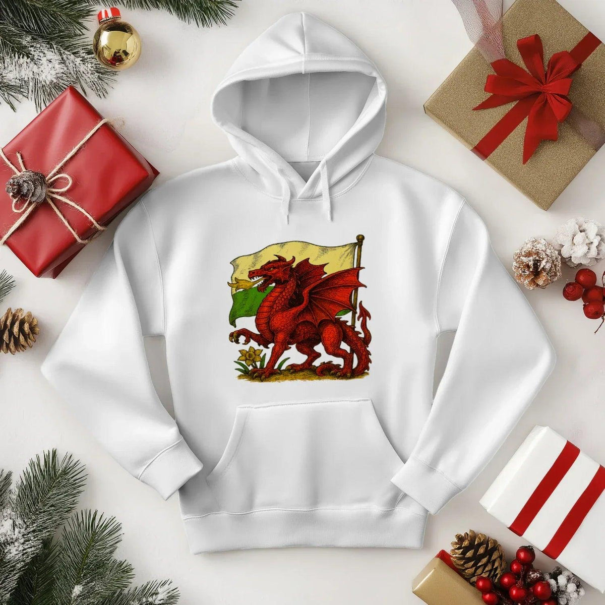Welsh Dragon Hoodie - Distressed Flag Unisex Streetwear - Celtic Wolfwear