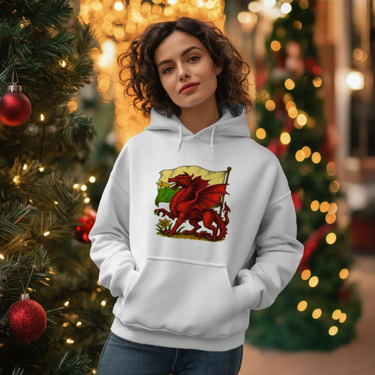 Welsh Dragon Hoodie - Distressed Flag Unisex Streetwear - Celtic Wolfwear