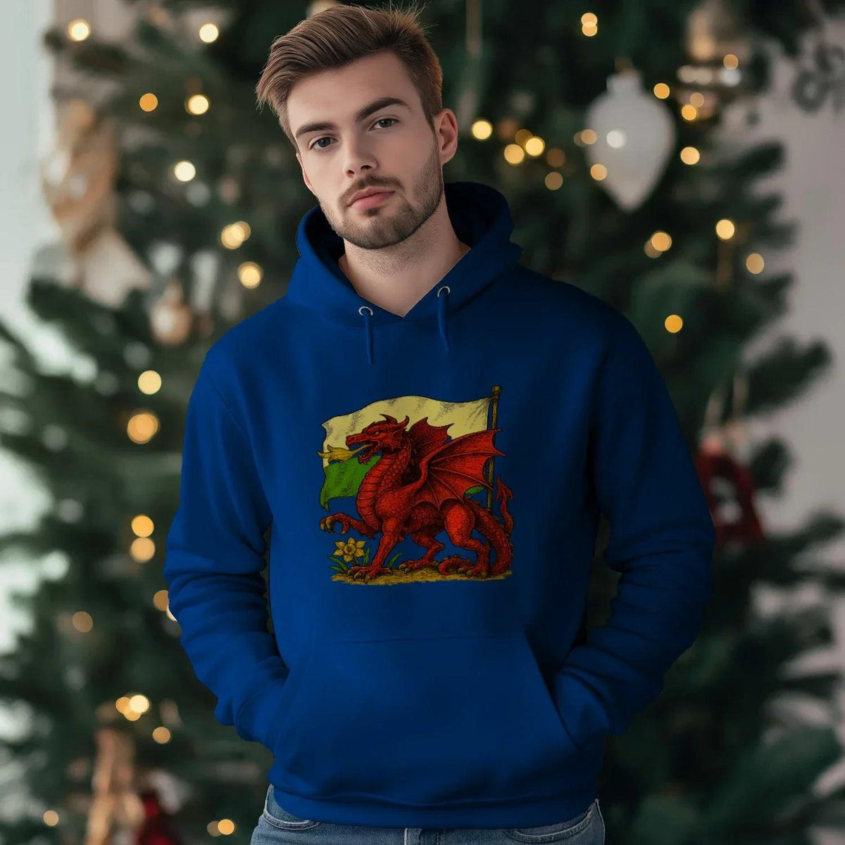 Welsh Dragon Hoodie - Distressed Flag Unisex Streetwear - Celtic Wolfwear
