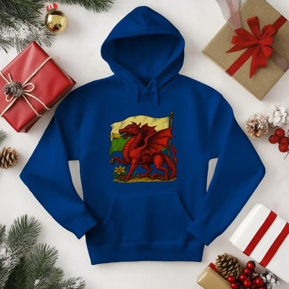 Welsh Dragon Hoodie - Distressed Flag Unisex Streetwear - Celtic Wolfwear