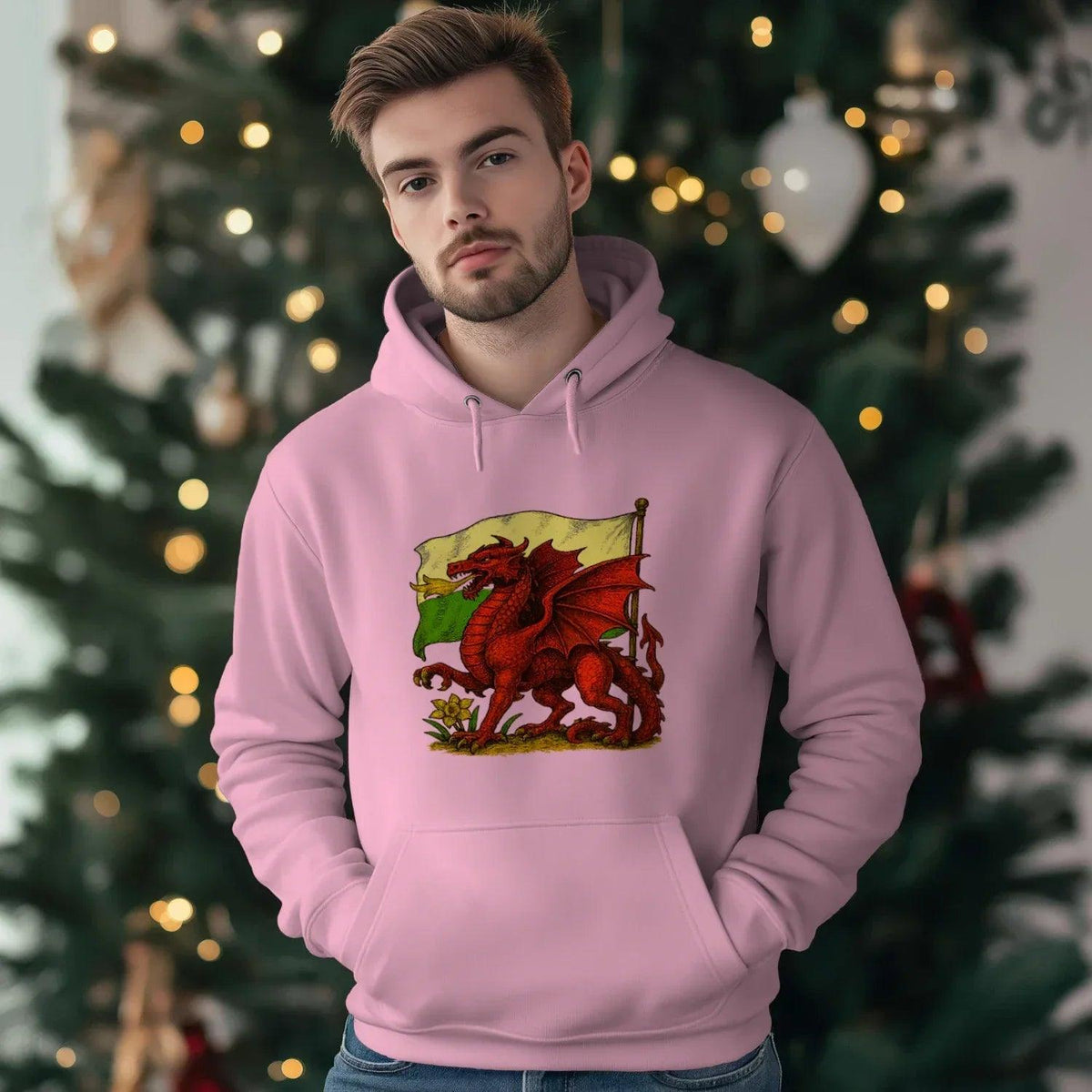 Welsh Dragon Hoodie - Distressed Flag Unisex Streetwear - Celtic Wolfwear