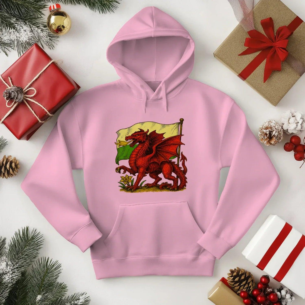 Welsh Dragon Hoodie - Distressed Flag Unisex Streetwear - Celtic Wolfwear