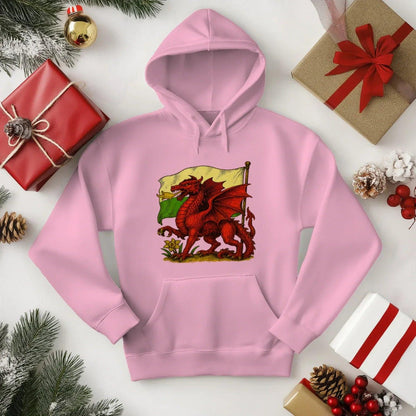 Welsh Dragon Hoodie - Distressed Flag Unisex Streetwear - Celtic Wolfwear