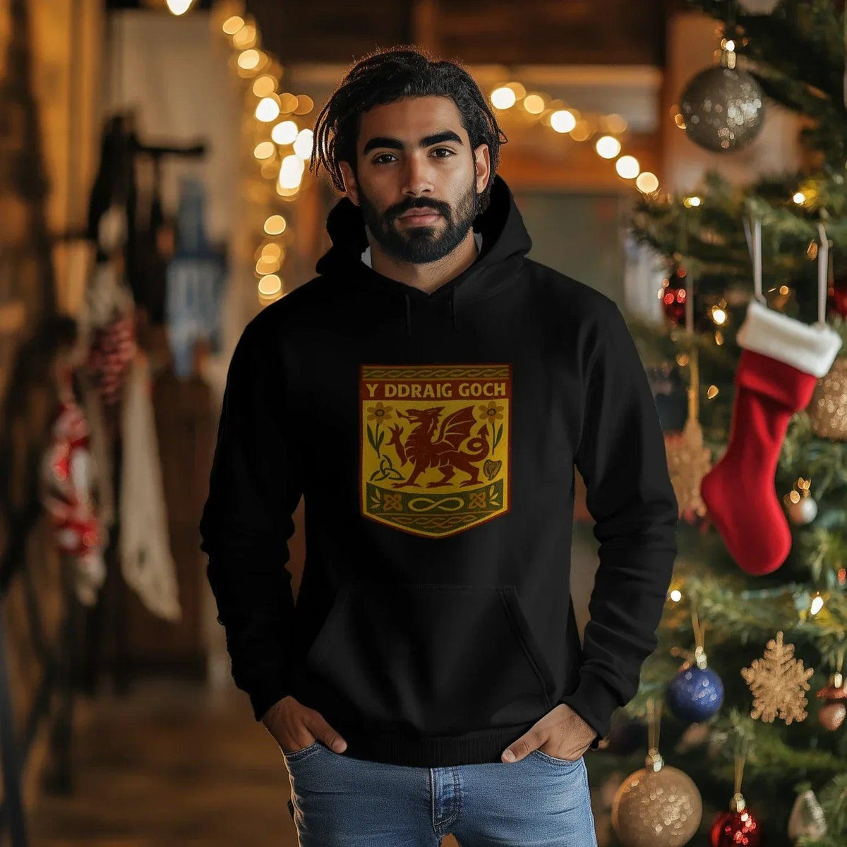 Welsh Dragon Hoodie - Gold Shield UK, Unisex Streetwear - Celtic Wolfwear