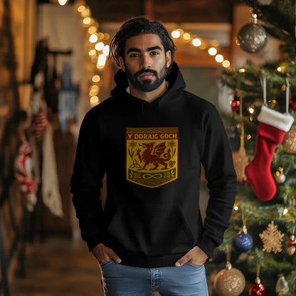 Welsh Dragon Hoodie - Gold Shield UK, Unisex Streetwear - Celtic Wolfwear