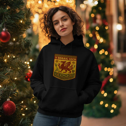 Welsh Dragon Hoodie - Gold Shield UK, Unisex Streetwear - Celtic Wolfwear