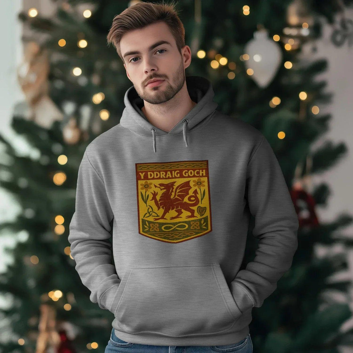 Welsh Dragon Hoodie - Gold Shield UK, Unisex Streetwear - Celtic Wolfwear