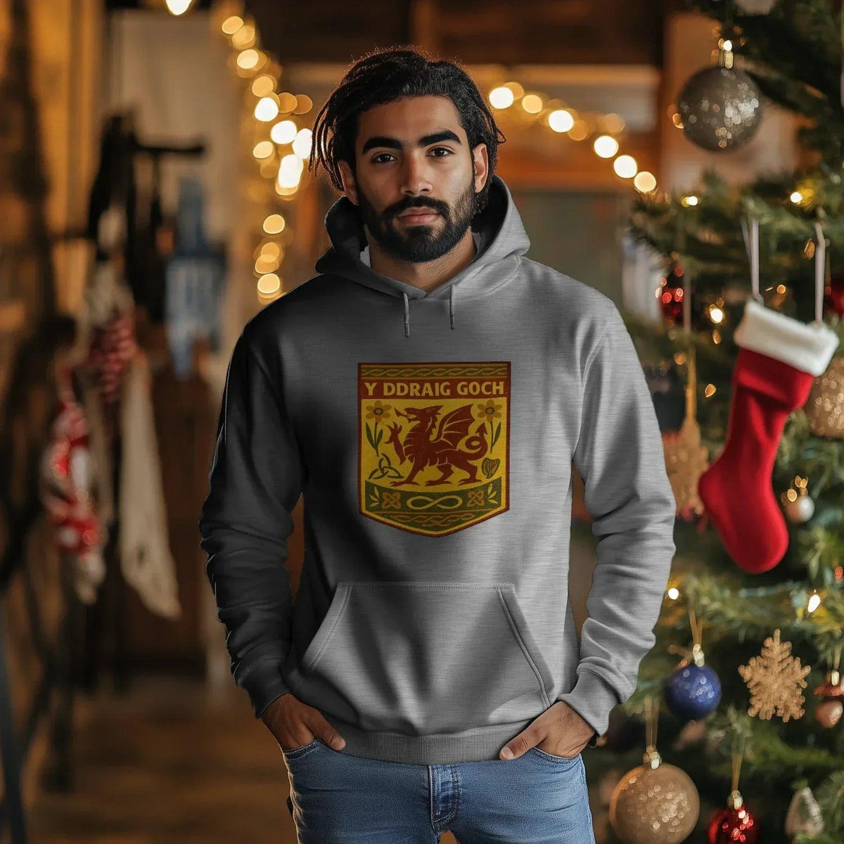 Welsh Dragon Hoodie - Gold Shield UK, Unisex Streetwear - Celtic Wolfwear