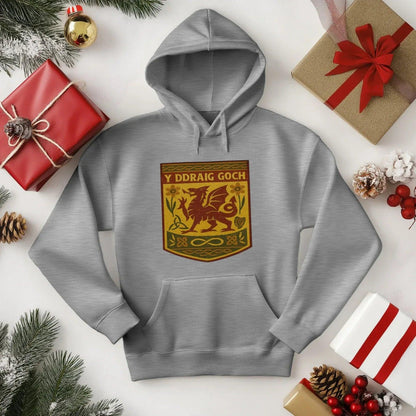 Welsh Dragon Hoodie - Gold Shield UK, Unisex Streetwear - Celtic Wolfwear