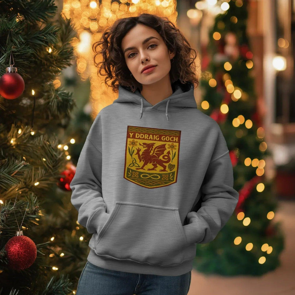 Welsh Dragon Hoodie - Gold Shield UK, Unisex Streetwear - Celtic Wolfwear