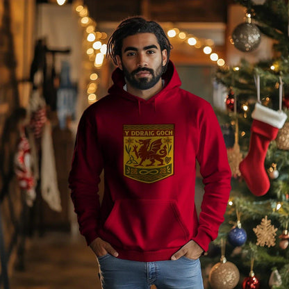 Welsh Dragon Hoodie - Gold Shield UK, Unisex Streetwear - Celtic Wolfwear