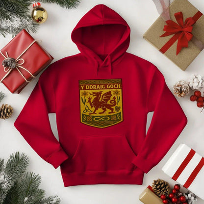 Welsh Dragon Hoodie - Gold Shield UK, Unisex Streetwear - Celtic Wolfwear