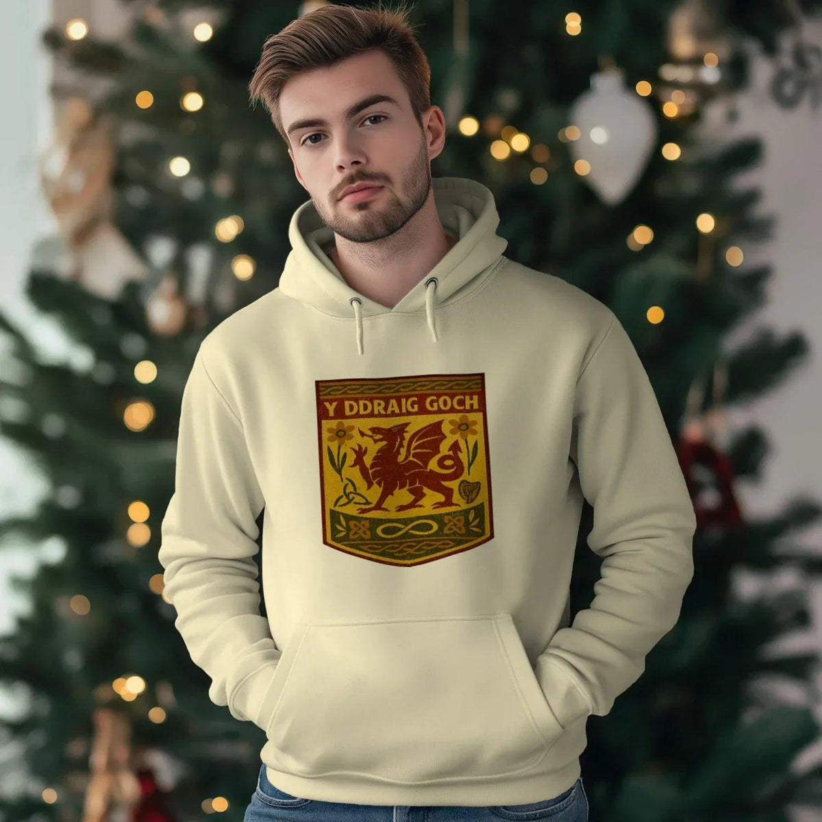 Welsh Dragon Hoodie - Gold Shield UK, Unisex Streetwear - Celtic Wolfwear