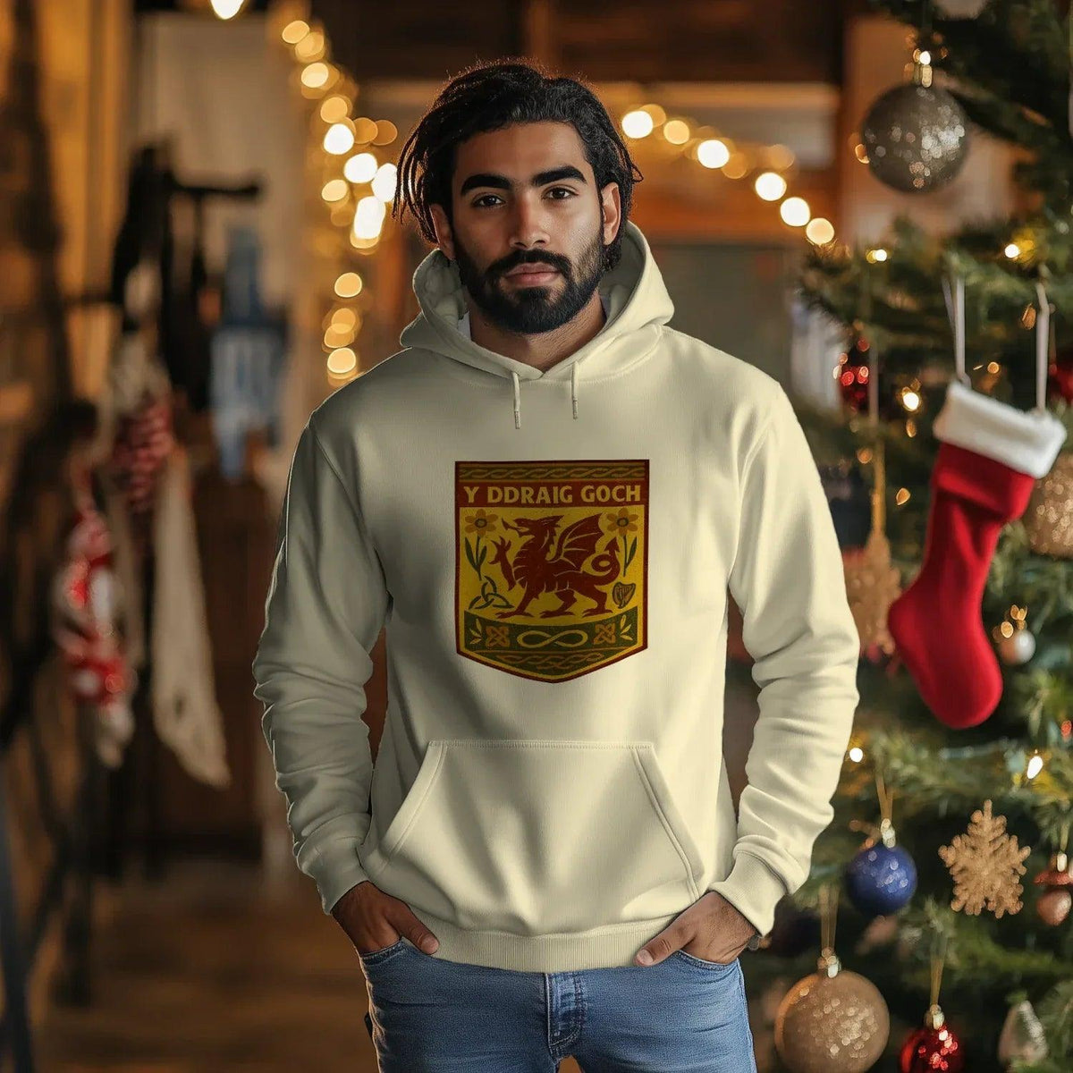 Welsh Dragon Hoodie - Gold Shield UK, Unisex Streetwear - Celtic Wolfwear