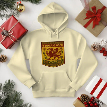 Welsh Dragon Hoodie - Gold Shield UK, Unisex Streetwear - Celtic Wolfwear
