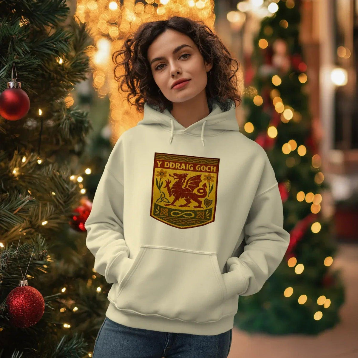 Welsh Dragon Hoodie - Gold Shield UK, Unisex Streetwear - Celtic Wolfwear