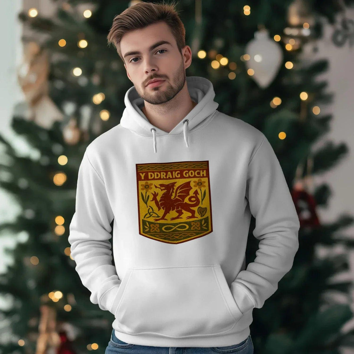 Welsh Dragon Hoodie - Gold Shield UK, Unisex Streetwear - Celtic Wolfwear