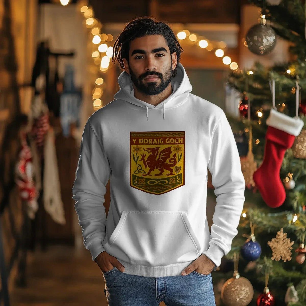 Welsh Dragon Hoodie - Gold Shield UK, Unisex Streetwear - Celtic Wolfwear