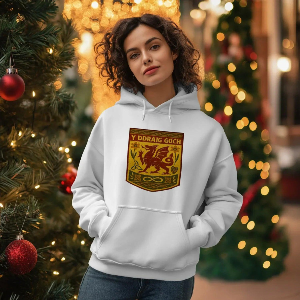 Welsh Dragon Hoodie - Gold Shield UK, Unisex Streetwear - Celtic Wolfwear