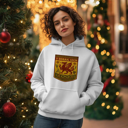 Welsh Dragon Hoodie - Gold Shield UK, Unisex Streetwear - Celtic Wolfwear