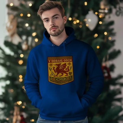 Welsh Dragon Hoodie - Gold Shield UK, Unisex Streetwear - Celtic Wolfwear