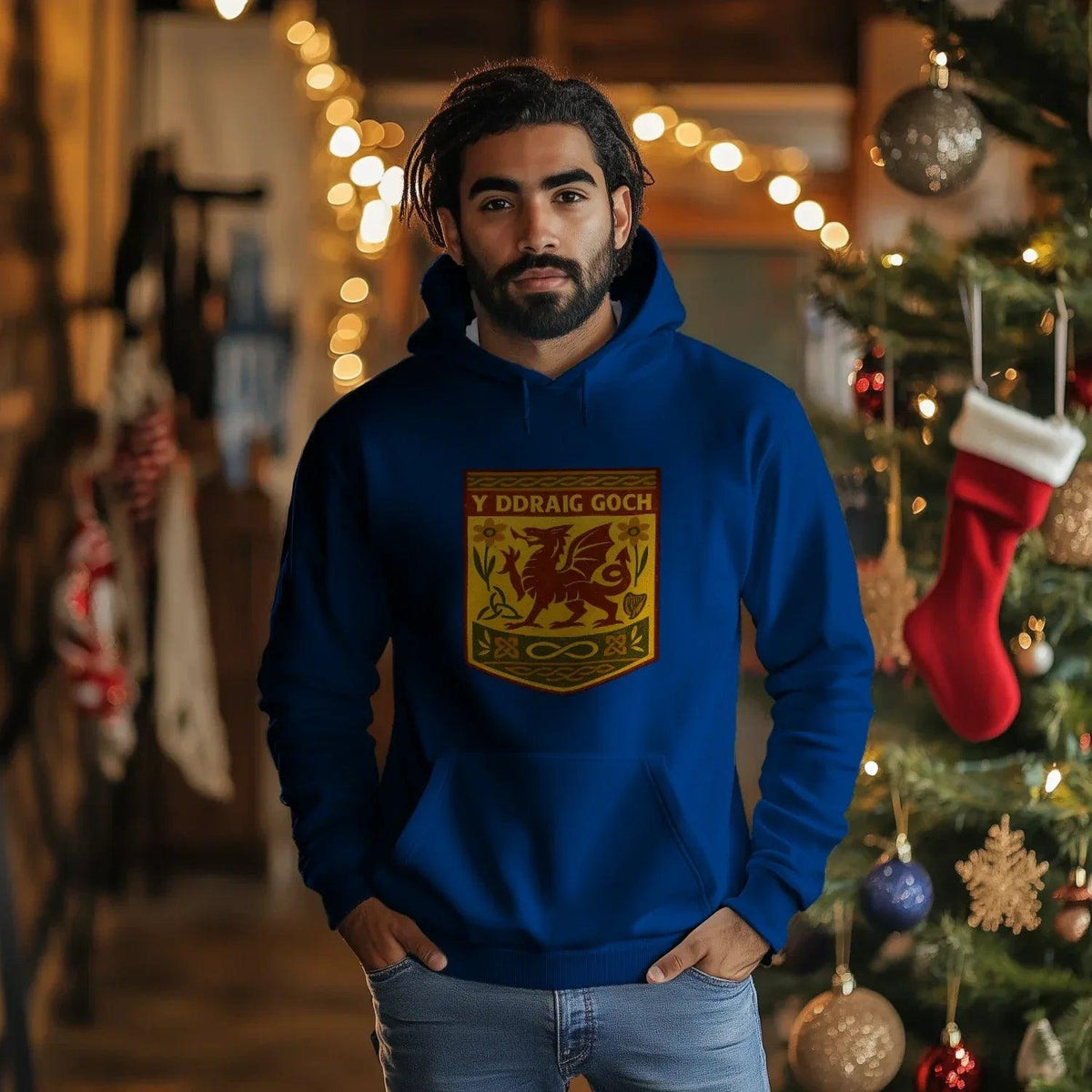 Welsh Dragon Hoodie - Gold Shield UK, Unisex Streetwear - Celtic Wolfwear