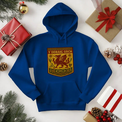 Welsh Dragon Hoodie - Gold Shield UK, Unisex Streetwear - Celtic Wolfwear