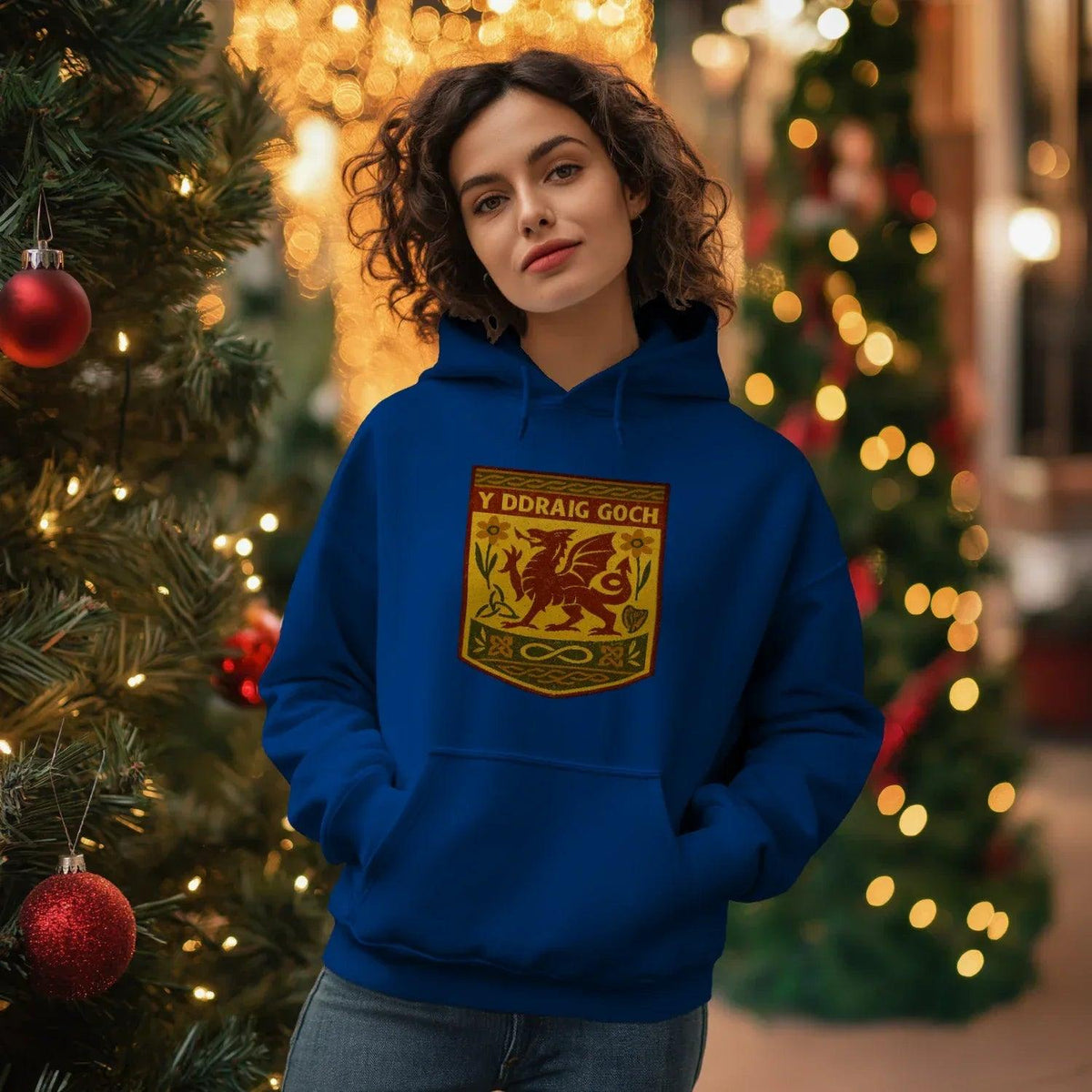 Welsh Dragon Hoodie - Gold Shield UK, Unisex Streetwear - Celtic Wolfwear