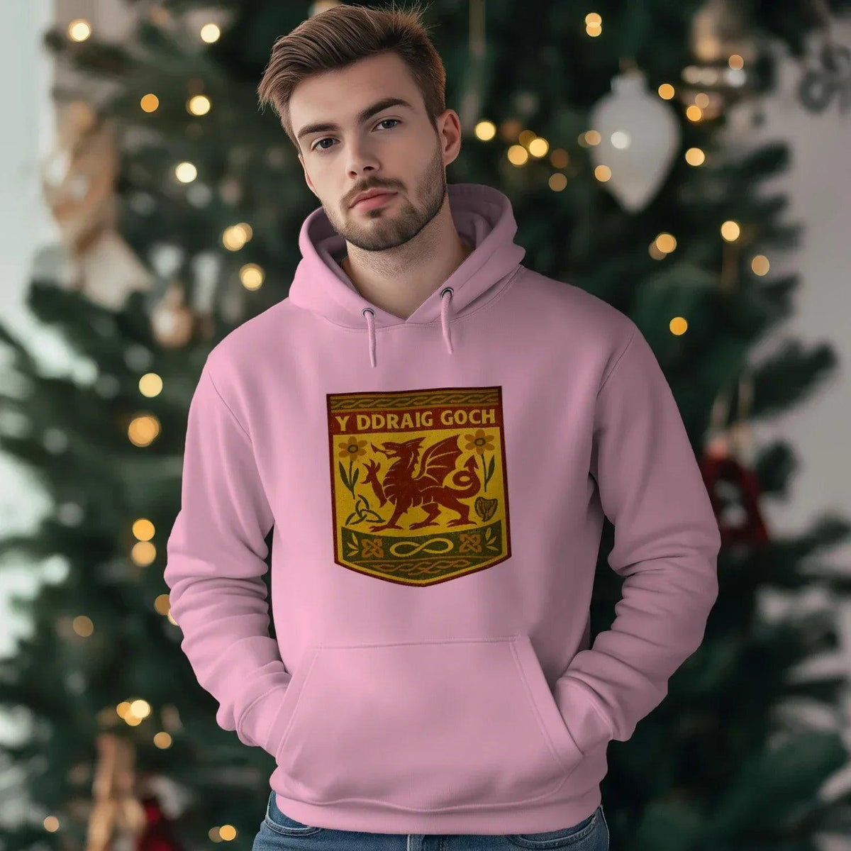 Welsh Dragon Hoodie - Gold Shield UK, Unisex Streetwear - Celtic Wolfwear