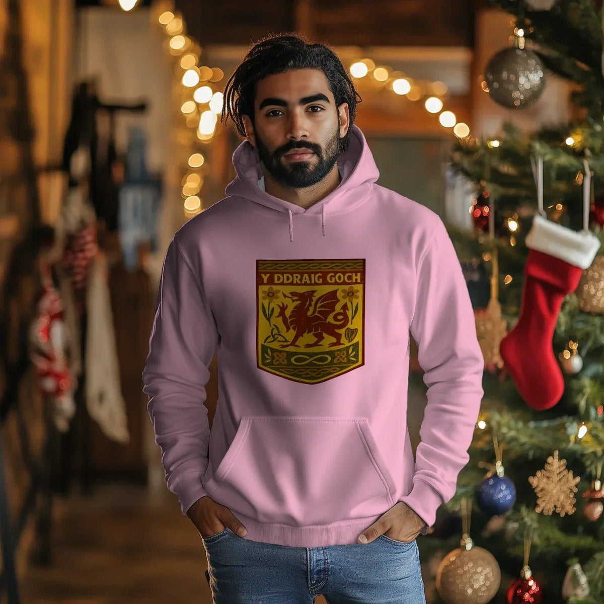 Welsh Dragon Hoodie - Gold Shield UK, Unisex Streetwear - Celtic Wolfwear