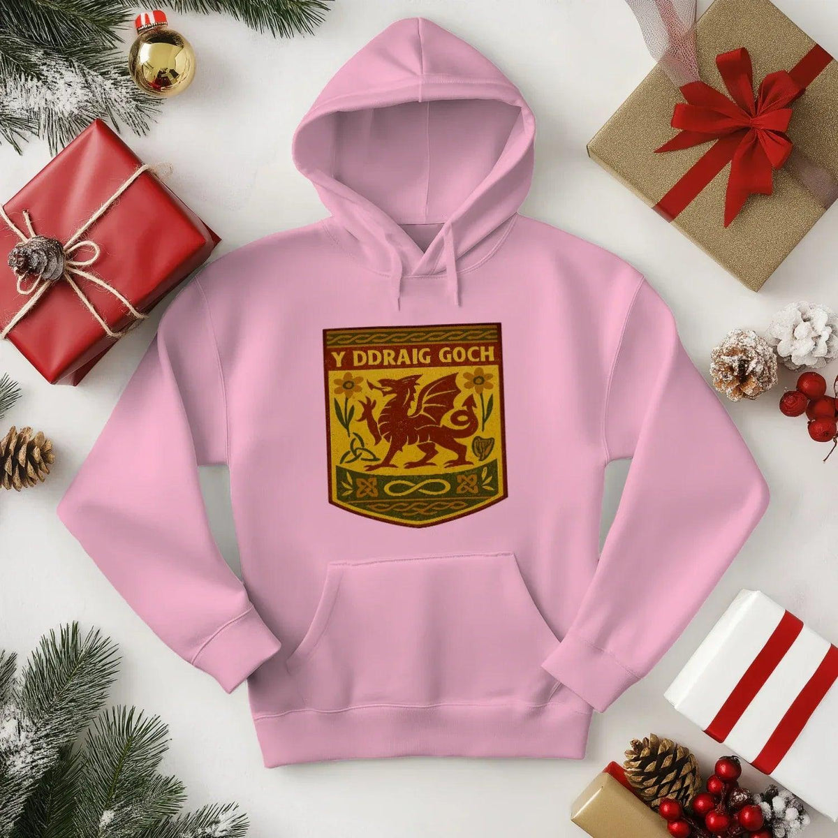 Welsh Dragon Hoodie - Gold Shield UK, Unisex Streetwear - Celtic Wolfwear