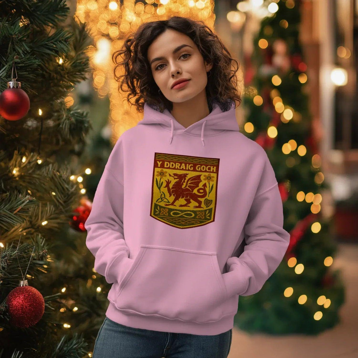 Welsh Dragon Hoodie - Gold Shield UK, Unisex Streetwear - Celtic Wolfwear