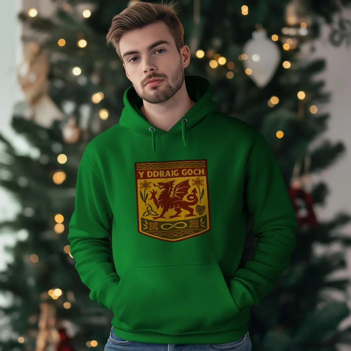 Welsh Dragon Hoodie - Gold Shield UK, Unisex Streetwear - Celtic Wolfwear