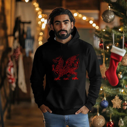 Welsh Dragon Hoodie - Green Heritage Uxop Unisex Streetwear - Celtic Wolfwear