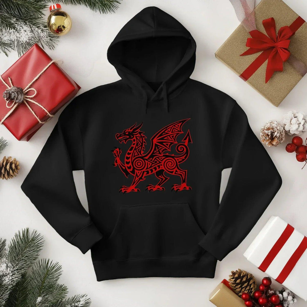 Welsh Dragon Hoodie - Green Heritage Uxop Unisex Streetwear - Celtic Wolfwear