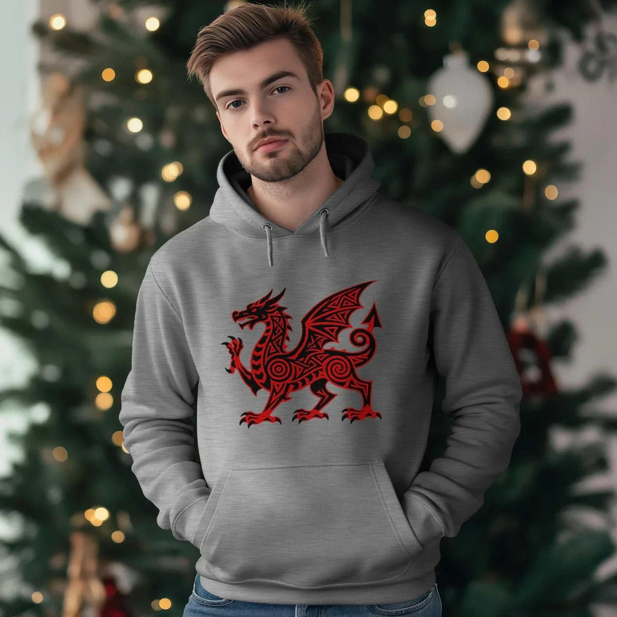 Welsh Dragon Hoodie - Green Heritage Uxop Unisex Streetwear - Celtic Wolfwear