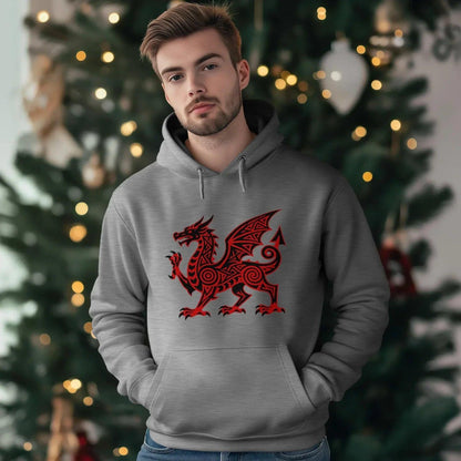 Welsh Dragon Hoodie - Green Heritage Uxop Unisex Streetwear - Celtic Wolfwear