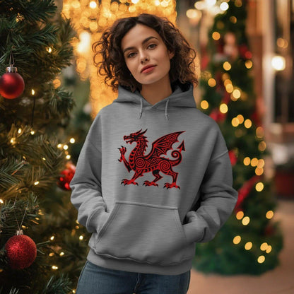 Welsh Dragon Hoodie - Green Heritage Uxop Unisex Streetwear - Celtic Wolfwear