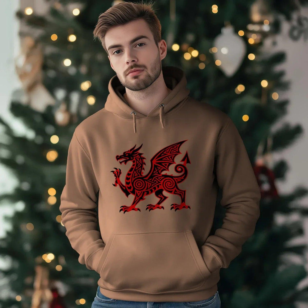 Welsh Dragon Hoodie - Green Heritage Uxop Unisex Streetwear - Celtic Wolfwear